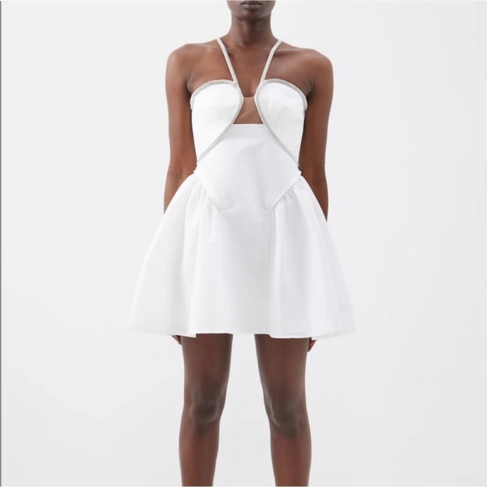 SELF-PORTRAIT Crystal Embellished Taffeta Mini-Dress white